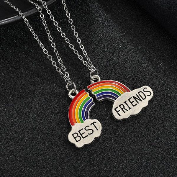 

friends paired pendants coulpe necklace stitching rainbow bff for girls friendship neck chains collar jewelry gift pendant necklaces, Silver