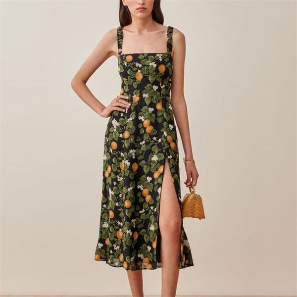 

summer women's casual printed slim-fit suspender dress 210430, Black;gray
