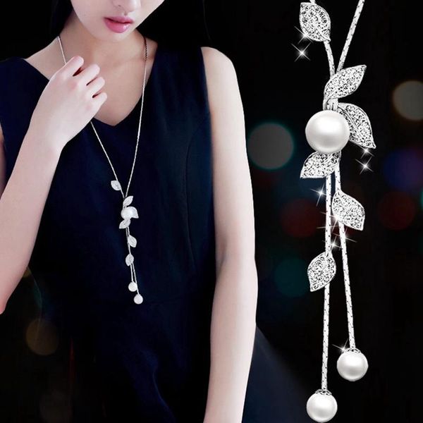 

pendant necklaces 1pc simulated pearl choker for women silver color chain long necklace jewelry accessories trendy
