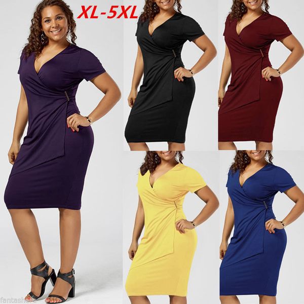 

plus size dresses v-ne short sleeve slim fashion elegant large