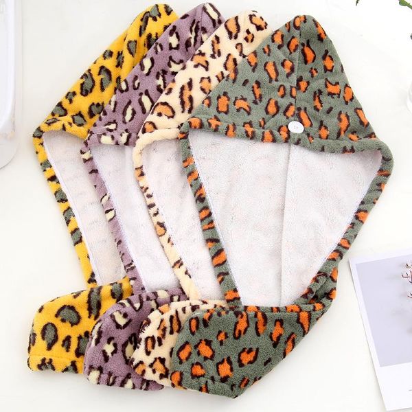 

towel leopard print hair microfiber fast drying dryer bath wrap hat quick cap turban dry lady household