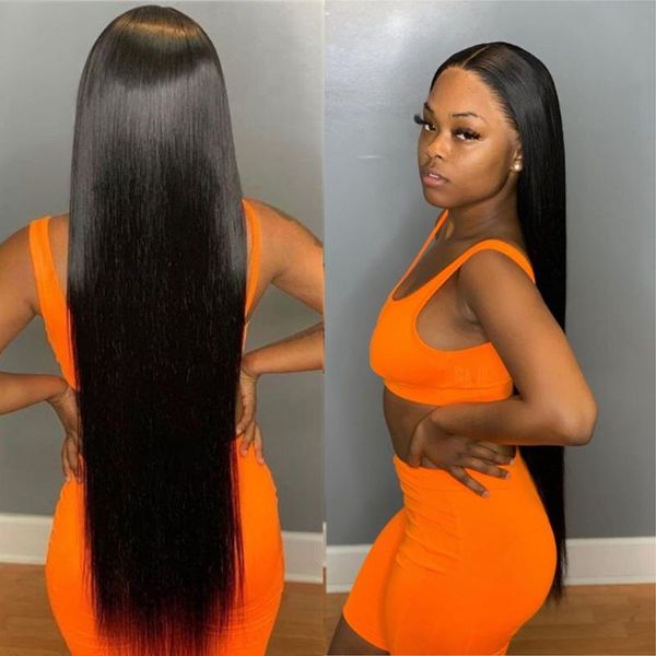 

lace wigs long straight 13x4 front human hair wig with baby pre plucked natural hairline for black women brazilian bleached knot, Black;brown