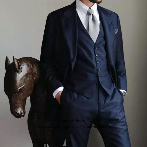 

men's suits & blazers classic navy mens vintage formal business blazer party wedding groom tuxedo 3 piece set costume homme (jacket+ves, White;black