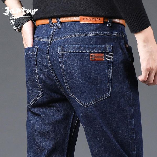 

men's jeans brand stretch men business casual slim fit denim pants black blue cotton trousers male plus size 40 d4mb