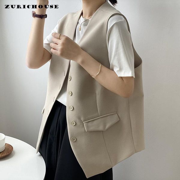 

women's vests zurichouse korean style fashion loose blazer vest women single breasted sleeveless female autumn casual chic waistcoat, Black;white