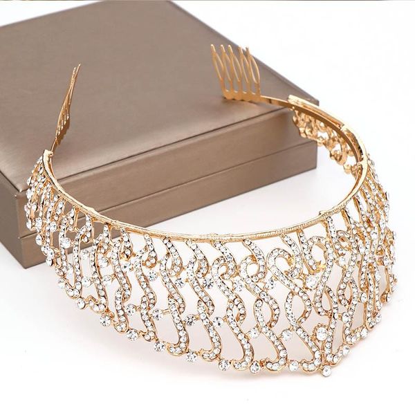 

hair clips & barrettes luxury wedding bridal gold crystal tiara crowns princess queen party prom rhinestone jewelry accessories ea, Golden;silver