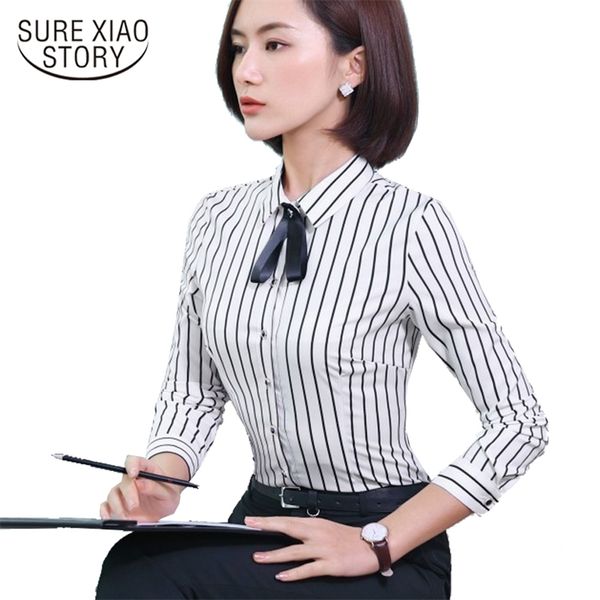 

fashion long sleeves ol blouse women plus size 's clothing chiffon striped shirt blusas c972 30 210506, White