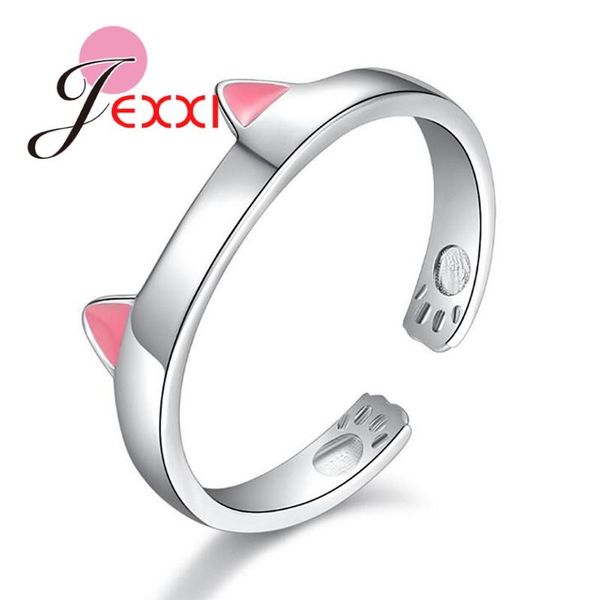 

cluster rings big promotion cute romantic animal 925 sterling silver cat for women girl decoration engagement adjustable ring jewelry, Golden;silver