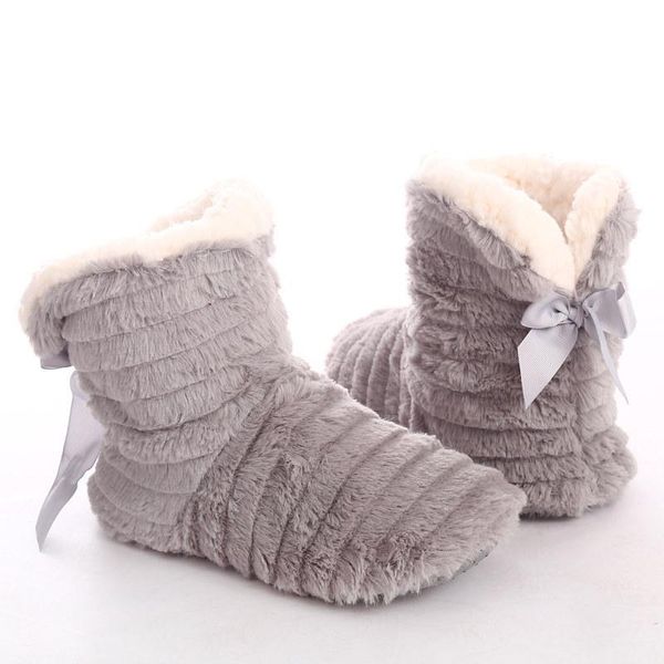 

indoor slippers women winter fur home butterfly knot non slip warm plush house flock floor flat shoes, Black