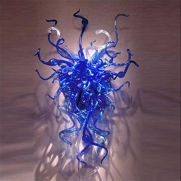 Lampada astratta moderna OEM Vetro soffiato a bocca blu Fiore di Murano Illuminazione per interni Artigianato d'arte Bellissime lampade da parete 24X32 pollici