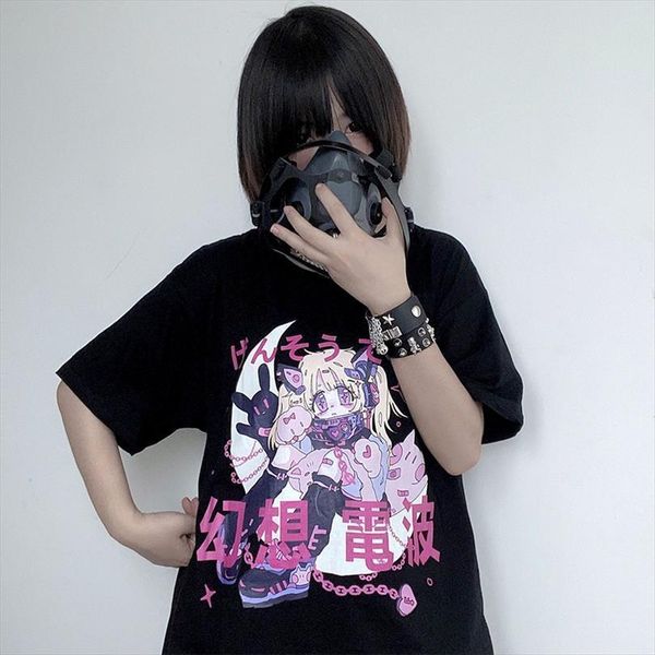 

japan cute sweet girls mens anime cartoon print fantasy kawaii loose casual vintage chic y2k streetwear fun men and, White;black
