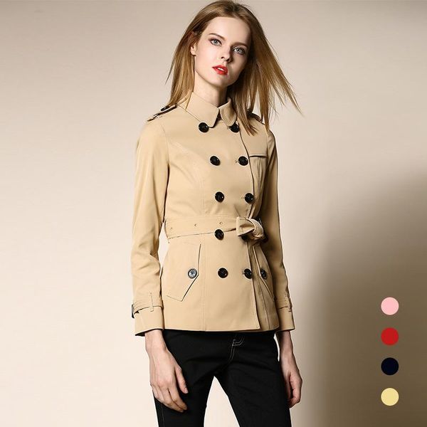 

women's trench coats 2021 autumn women coat plaid linging england style short with sashes slim double breasted outer wear, Tan;black