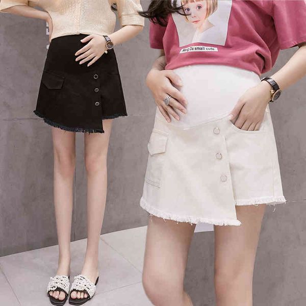 

maternity bottoms 6018# summer casual cotton denim maternity shorts high waist belly skirts clothes for pregnant women a line chic pregnancy, White