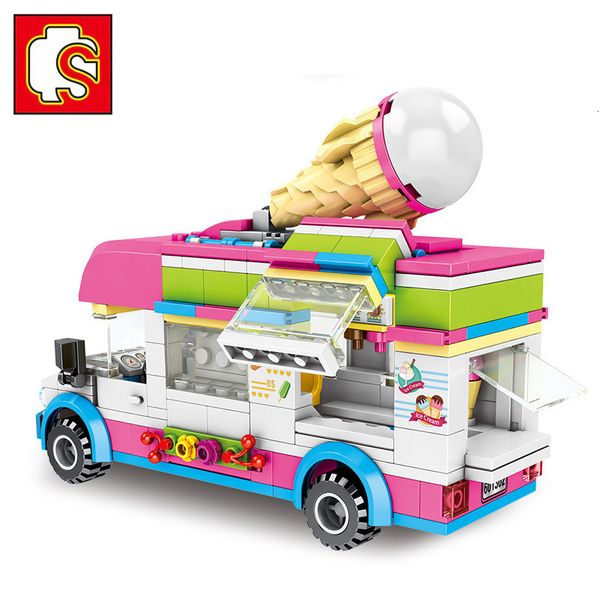 

sembo friends girl snack store street view food car cream truck building blocks bricks vehicles educational toys kid gifts 1008