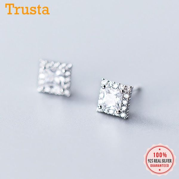 

trustdavis genuine 925 sterling silver minimalist sweet dazzling square cz stud earrings for women wedding jewelry gift ds2181, Golden;silver