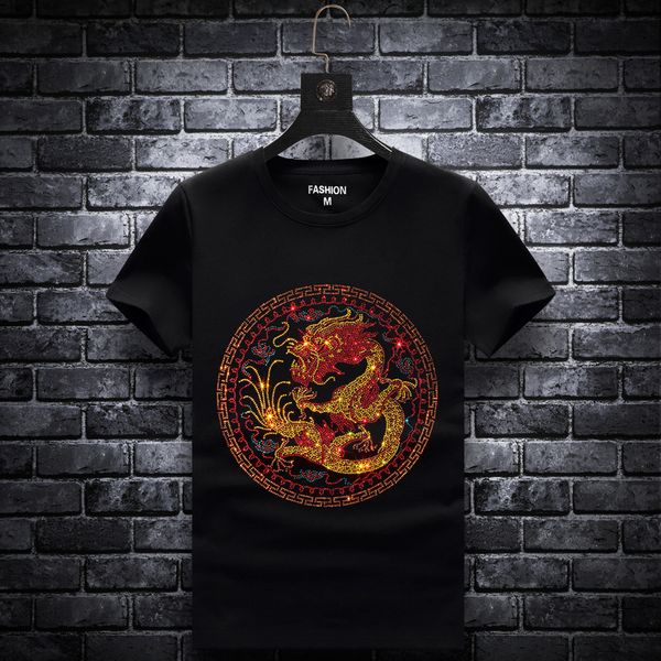 

fashion t shirt european summer short sleeve men's drilling brand round neck social youth handsome bottom shirt half, White;black