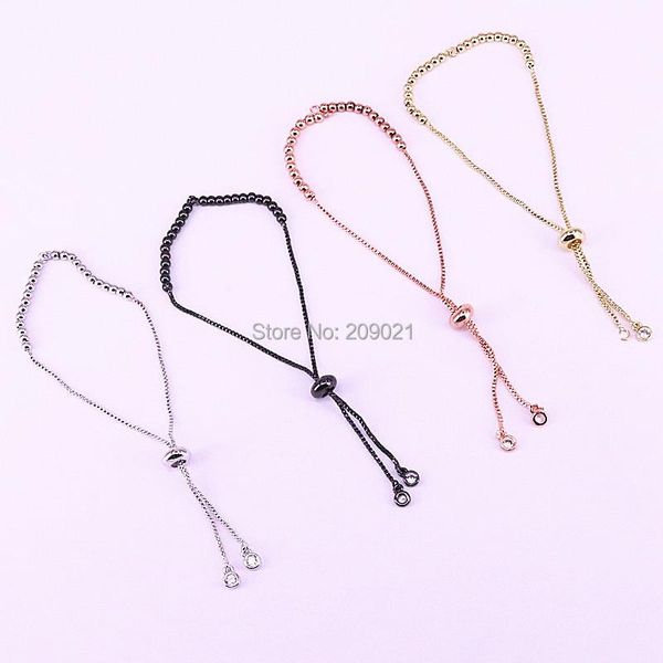 

link, chain arrival 20pcs round loose beads metal bracelets chain, adjustable, fit making micro pave cz charm connector, Black