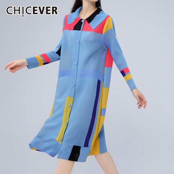 

women's trench coats chicever casual light blue for women lapel long sleeve geometric hit color loose spring female's clothes 2021, Tan;black