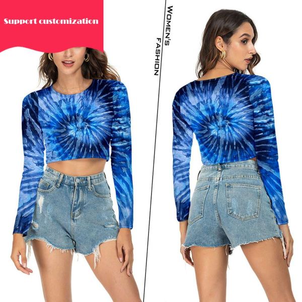 

casual long-sleeved t-shirt with 3d digital printing tie-dye pattern, White