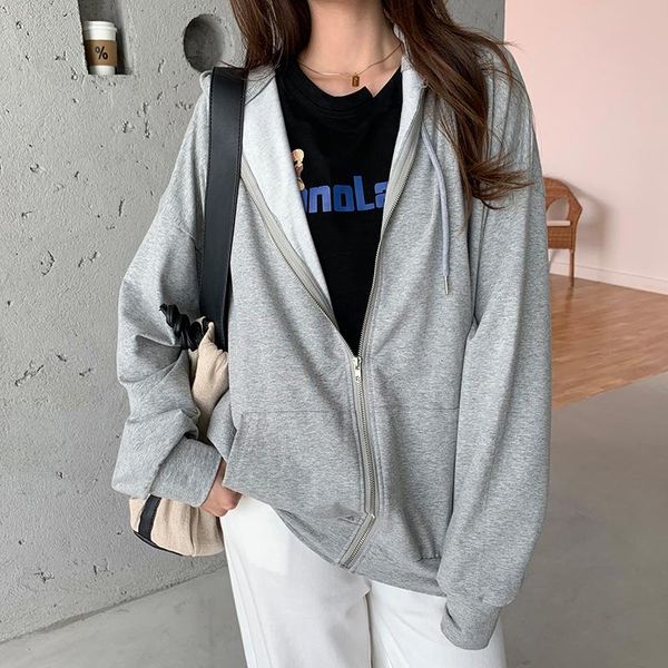 

women's hoodies & sweatshirts harajuku korean version loose thin long-sleeved hooded sun protection coat solid color retro shirt studen, Black