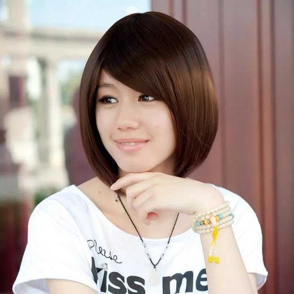 

natural bobo hair wig female oblique bangs short wave head, Black