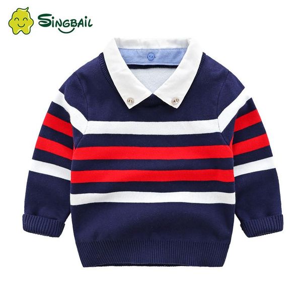 

spring autumn winter years christmas gift turndown collar knitted school color patchwork baby kids boys striped sweaters yx0 cardigan, Blue