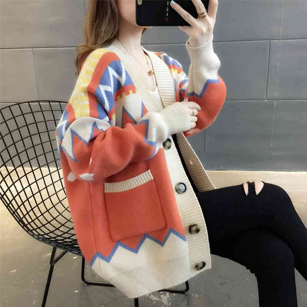 

lazy ladies cardigan korean fall down thick sweater spring coat and autumn outfit, Tan;black