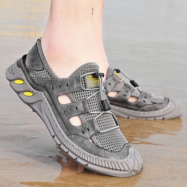 

slippers 2021 men's mesh sandals patchwork male comfortable sandals outdoor beach shoes non-slip water walking 75uk, Black