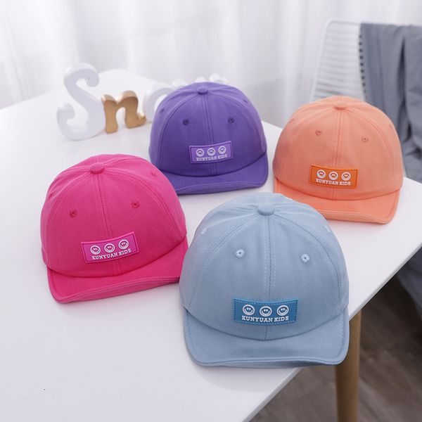 

cartoon smiley face children's hat 2021 spring and summer new solid color fashion baby cap, Blue;gray