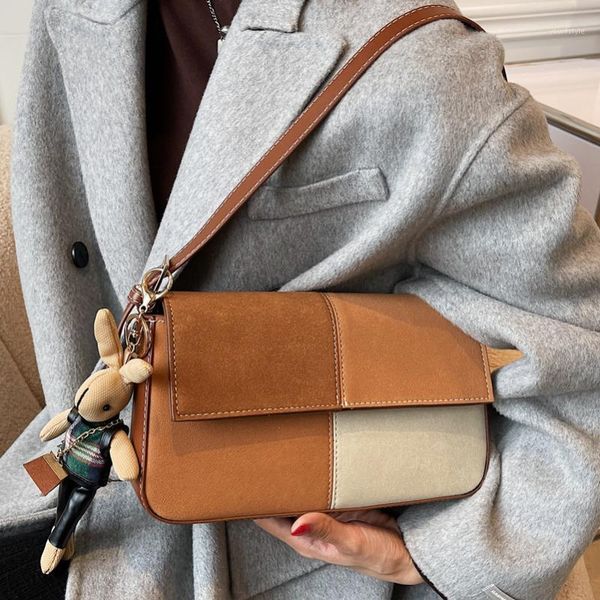 

evening bags faux suede women underarm crossbody shoulder 2021 winter brand patchwork designer fashion handbags ladies messenger