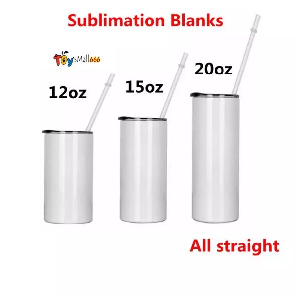

sublimation straight tumblers with lid straw blanks 12 15 20 oz stainless steel car cups tumbler travel mugs insulated water bottle wht0228