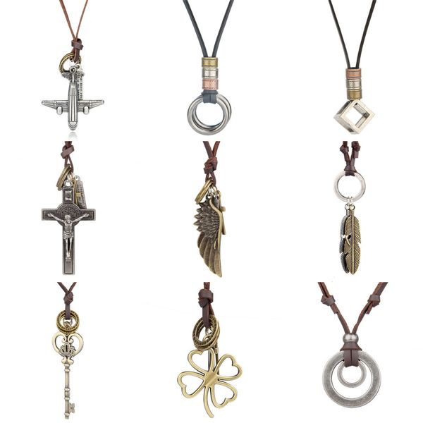 

restoring cross women leisure pendant necklace circle leather cord necklace men, Silver