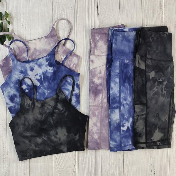 

yoga outfit 2021 2 piece sports shorts set clothing tie dye workout colthes for women high waist fitness suit nylon gym pocket