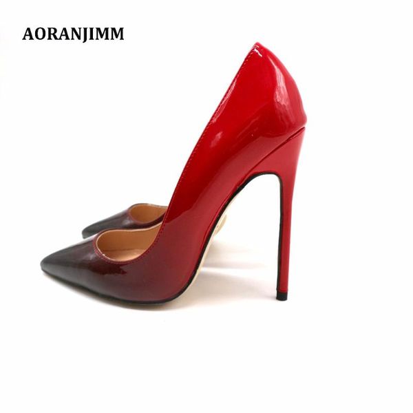 

real pictures red gradual to black pointed toe woman lady 12cm high heel shoes size 33,34 dress