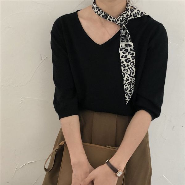 

minimalist casual half-sleeved fashion tee chic vintage summer women solid loose all-match knitted t-shirt 7 colors 210421, White