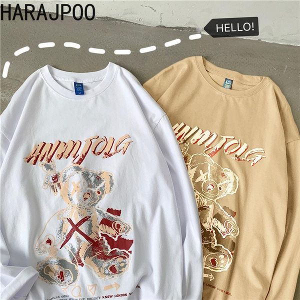 

women's t-shirt harajpoo women t-shirts autumn print long-sleeved korean version loose trend male long sleeve bottoming casual couple, White