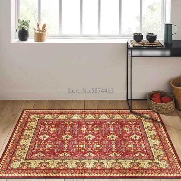 

carpets retro big red geometric ethnic style living room bedroom bedside carpet floor mat customization