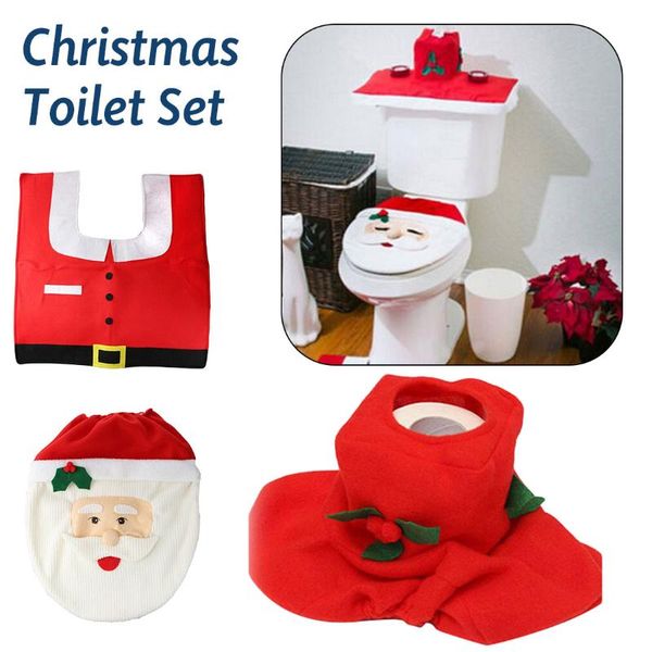 

3pc/set happy santa toilet seat cover foot pad cap christmas decorations rug bathroom accessories covers