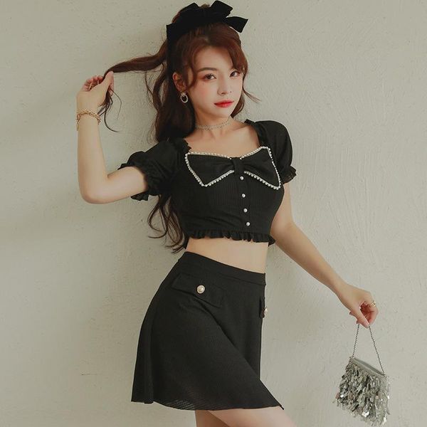 

one-piece suits 2021 fission skirt two-piece swimsuit cultivate morality show thin pants style woman with short sleeves