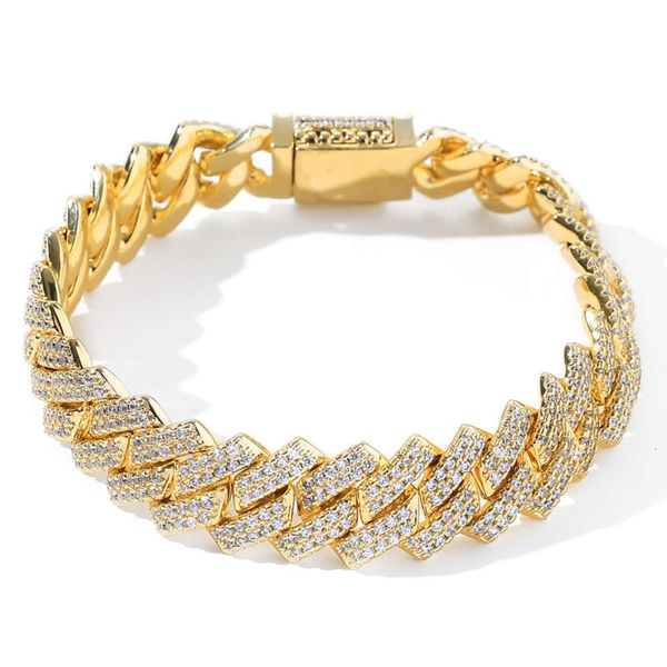 

hip hop micro inlaid zircon men's bar chain 14mm diamond cuba bracelet, Black
