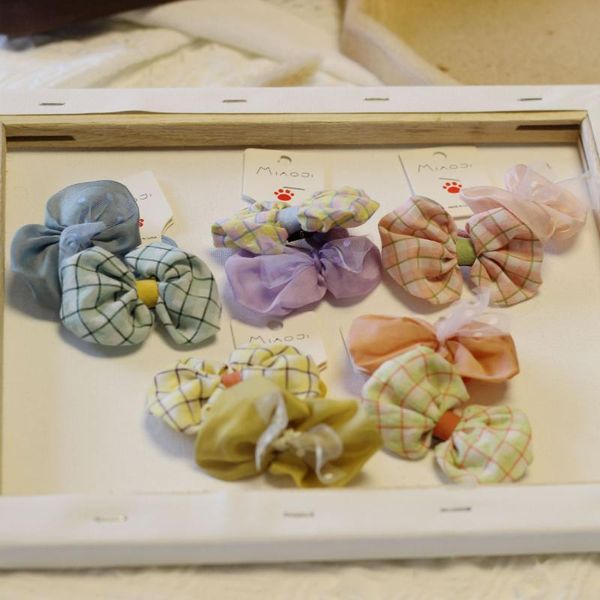 

hair accessories korean version of children's bow band cute plaid splicing head rope bud to install rubber girl, Slivery;white