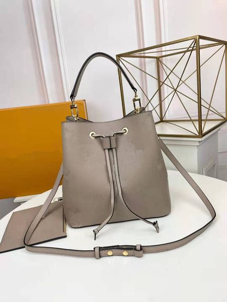 

imported soft calfskin full leather drawstring lining presbyopia embossed women's bucket bag female designer one-shoulder handbag suppl