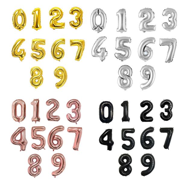 

50pcs/lot 16 inch gold silver number foil balloons birthday party decorations figure air balloons baby shower digit globos