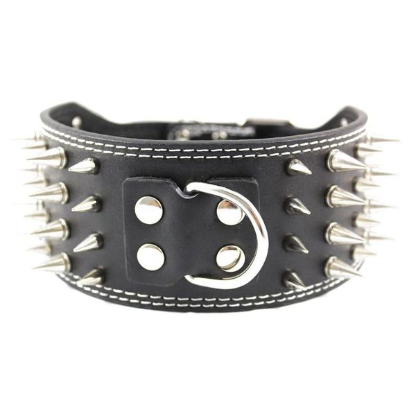 

dog collars & leashes -faux croc leather spiked collar 3" wide 40 large spikes (black, l: 19"- 22" neck)