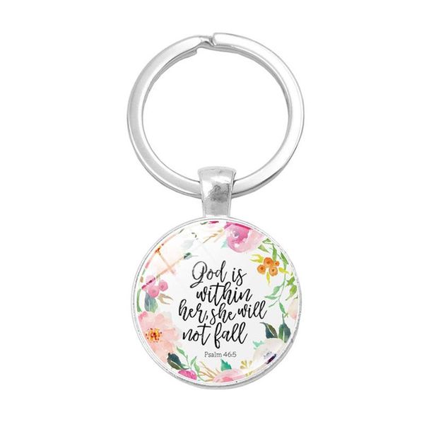 

keychains christian keychain pendant god is in her she will not fall, psalm 46:5 bible verse quote jewelry metal key chain holder, Silver