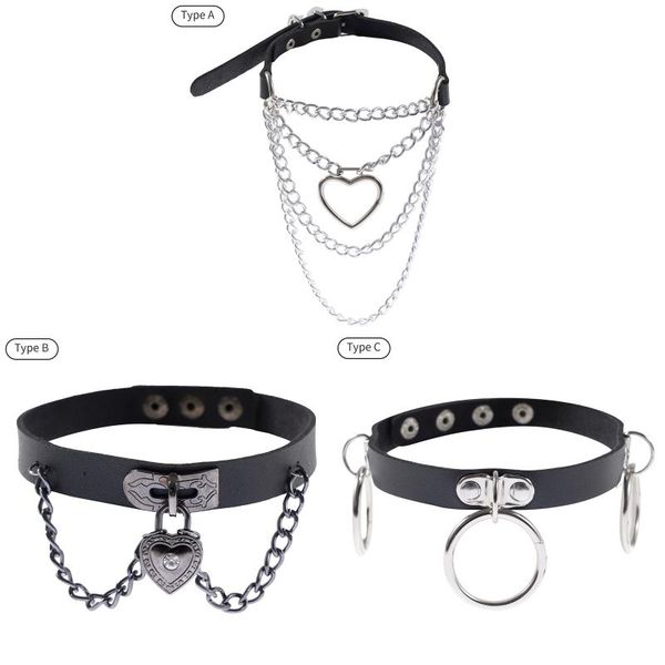 

chains woman girls harajuku retro punk choker collar necklace pu leather goth rivets party club jewelry, Silver