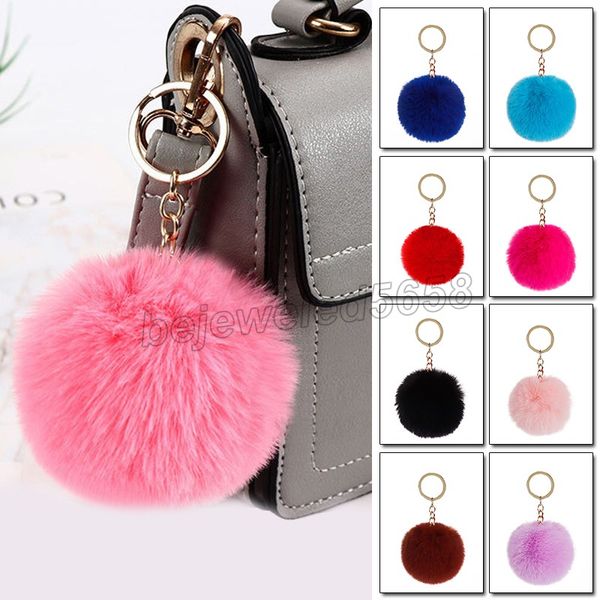 

8cm key chain fur ball pom pom keychain pompom artificial rabbit fur animal keychains for friend car bag key ring fluffy lovely, Slivery;golden