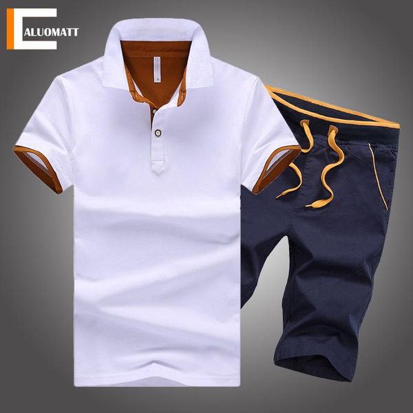 

fashion color matching men's sports set 2021 summer short-sleeve lapel shirts+beach shorts suit men casual male tracksuit tracksuits, Gray