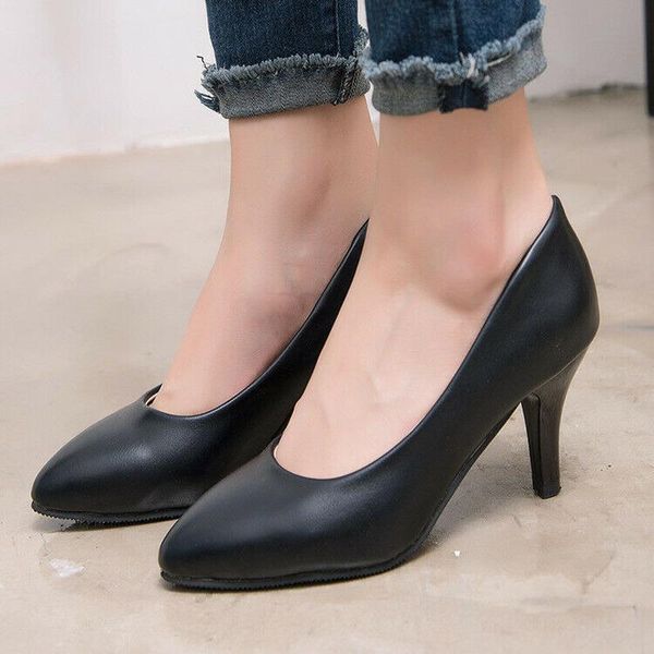 

dress shoes 2021 spring summer autumn fashion women's black pu 5cm semi-high-heeled work formal wear stiletto
