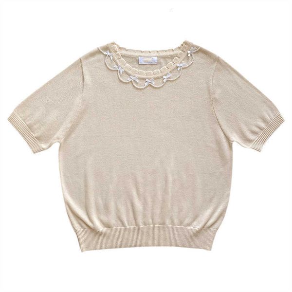 

women's sweaters summer vintage short sleeve knitted women jumper beaded pearl girls cute kawaii korean fashion yellow pullov, White;black